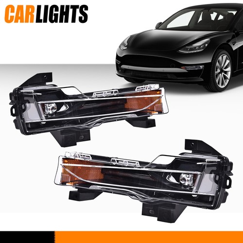 Fit For 2017-2023 Tesla Model 3 Y Pair Fog Light Lamp Led DRL Right & Left Side - Picture 2 of 9