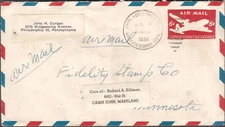 1956 cover John H Curgan Philadelphia Kingsessing Sta to Fidelity Stamp Co