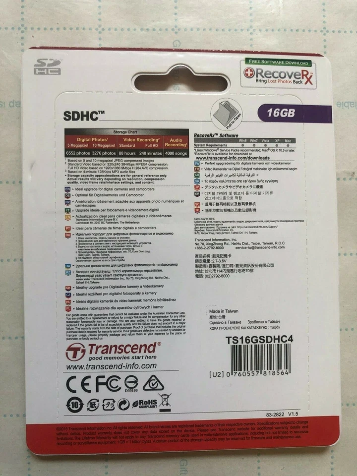 Transcend 16 GB High Speed SDHC Class 4 Flash Memory Card TS16GSDHC4 - Image 2 of 2