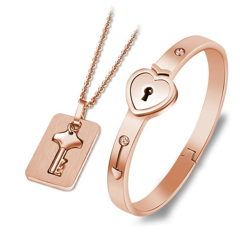 Couple Bracelet Necklace Lock Key Titanium Steel Stainless Steel
