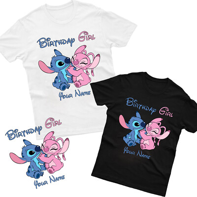 New Personalised Name Kids Birthday T Shirt Lilo Stitch Funny