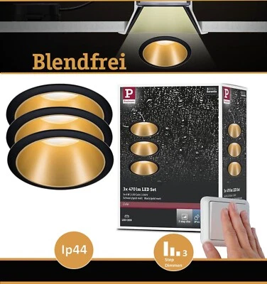 Paulmann EBL LED Cole 3x6W Schwarz/Gold 3-Step Dim per Lichtschalter Ip44 2700K - Bild 1 von 4