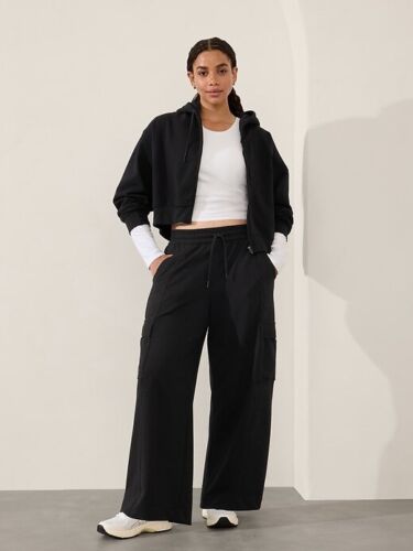 ATHLETA Retroterry High Rise Wide Leg Cargo Pant NWT - SMALL Black #658311 - Picture 6 of 9