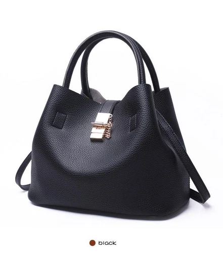Ladies' leather bucket bag with gold padlock crossbody bag, ladies' handbag - Picture 24 of 37