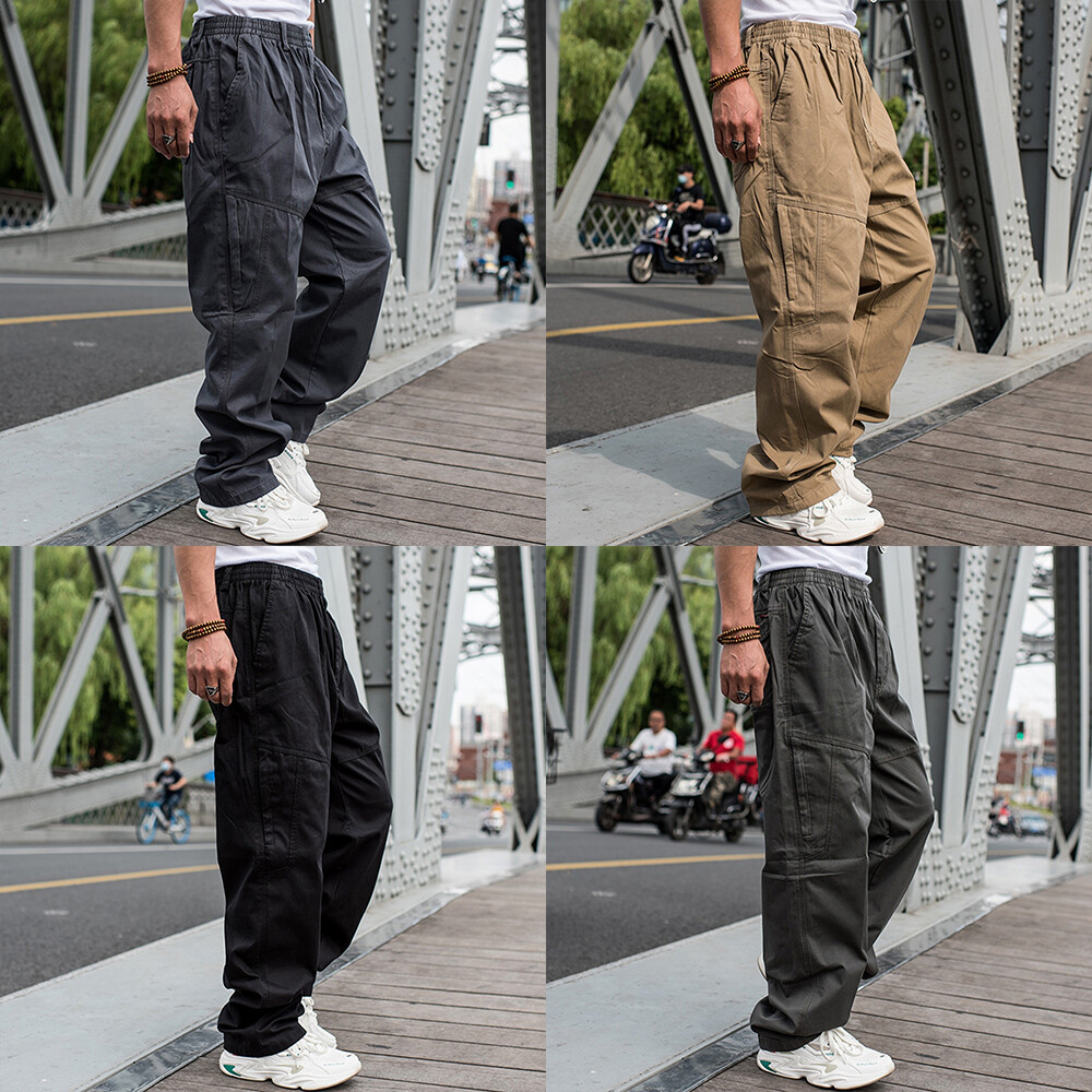 Men Cargo Combat Loose Elastic Waist Oversized Khakis Trouser