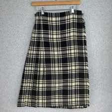 Murray Brothers Wool Tartan Plaid Pleated Skirt Black Cream Small / Med Vintage