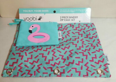 Yoobi Flamingo Zig Zag 3 Ring Binder Pencil Pens Zip Case & Coin Purse Set NEW