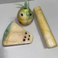 Vintage Onyx Marble Alabaster Stone Fruit Set • 3 Piece Decorative Set