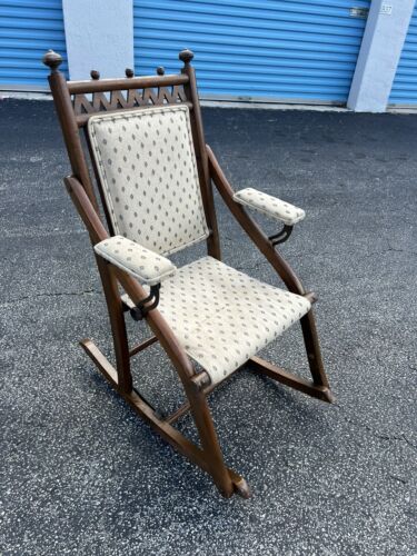 Antique Victorian Wooden Foldable Small Children’s Rocking Chair - Picture 1 of 10