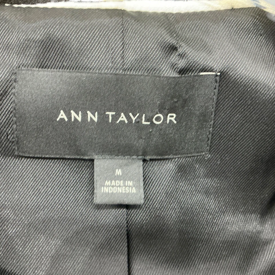 Abrigo Ann Taylor Mujer Negro Blanco Cebra Tigre Rayas Estampado Doble Pecho M Foto 3 de 4