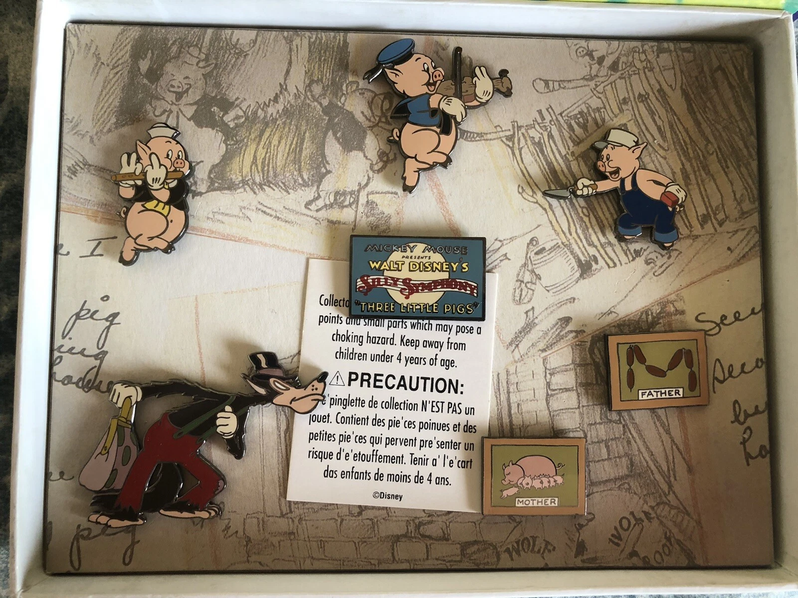 Disney catalog boxed pin set #3 THREE LITTLE PIGS Practical Fifer Fiddler WOLF