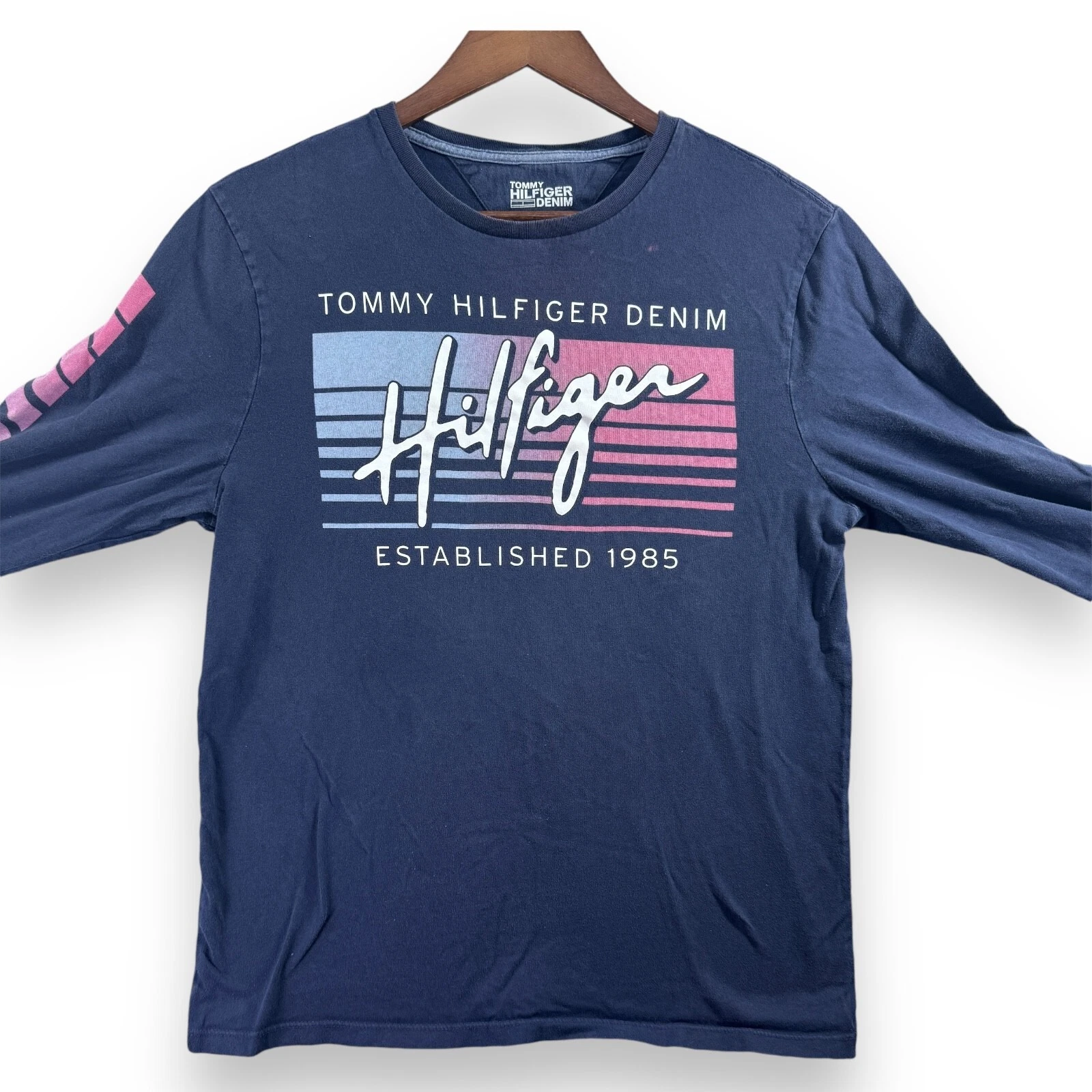 Tommy Hilfiger Denim Shirt Men's Small S Blue Long Sleeve Outdoor Camp