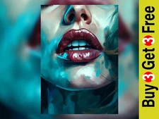 Ruby Reverie: Oil Painting Print of a Woman with Beautiful Red Lipstick 5"x7"