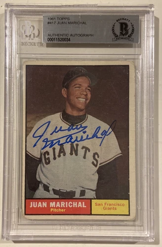 Juan Marichal 1961 Topps Signed Rookie Baseball Card Beckett Certified BAS HOF
