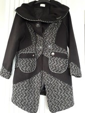 Womens Libra Black Grey White Woven Wool Blend Quirky Short Coat Uk 16