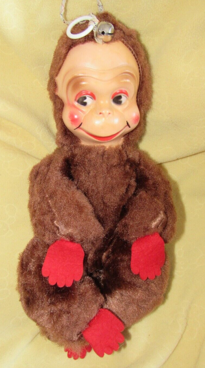 VINTAGE RUBBER FACE MONKEY PLASTIC RED FELT FEET BEAR PLUSH VINTAGE RUBBER FACE MONKEY PLASTIC RED FELT FEET BEAR PLUSH