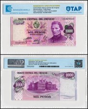 Uruguay 1000 Pesos, 1974 ND, P-52a.2, UNC, Authenticated