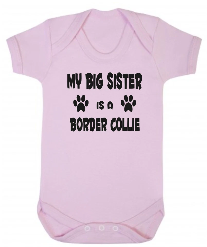 CLICK MY CLOBBER My Big Brother (or Sister) Is A Border Collie Dog Blue Pink Cotton Baby Bodysuit