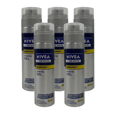 5 Pack Nivea Men Energy Shaving Gel 7 oz Q10 Instant Effect Close Shave RARE HTF