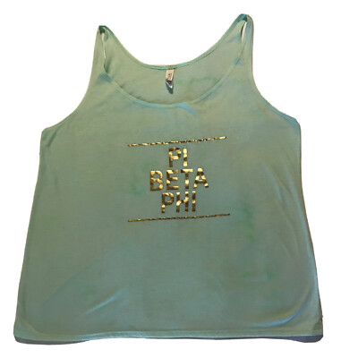 Women's Size L Tank Top Shirt Mint Green Golden Graphic Pi Beta PHI