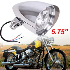 US 5.75" 5 3/4" Chrome Motorcycle Bullet Headlight Bucket w/ Visor Tri-Bar Bulb