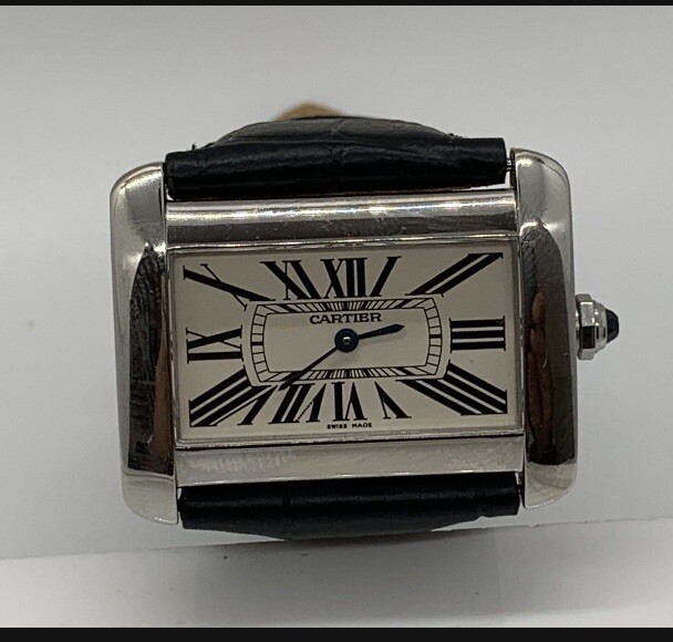 Cartier Tank White Men's Black Leather 