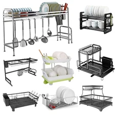 1/2 - Tier Kitchen Dish Drain Drying Rack Over The Sink Utensil Sponge Holder