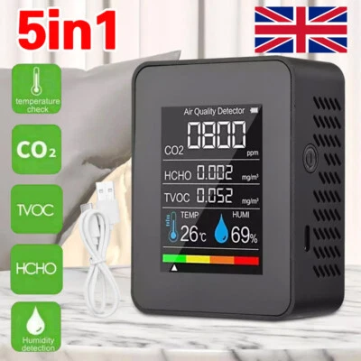 5in1 CO2 Meter Air Quality Detector Air Tester Carbon Dioxide Detector Tester UK