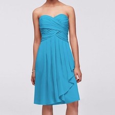 David Bridal Bridesmaid Style F14847 Malibu Blue strapless dress Sz 4