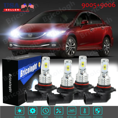 9006 Led Headlight Bulb 4X For Honda Civic 2006-2011 – 6000K White, HB3 (9005) Fitment Led Headlight Bulbs - Foto 9