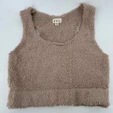 POL Fuzzy Cozy Lounge Crop Tank Top Women's Size Medium Brown Soft Plush