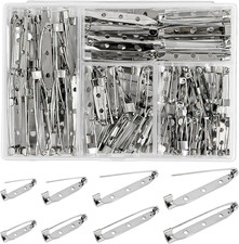 100 Pcs Brooch Pin Backs, Silver Bar Pins with Locking Safety Clasp, 4 Size 20/