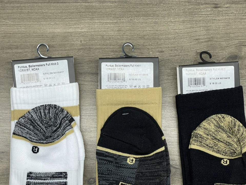 3 Purdue Boilermakers Knit Crew Socks Strideline Medium/Large Black Gold White - Image 3 of 4