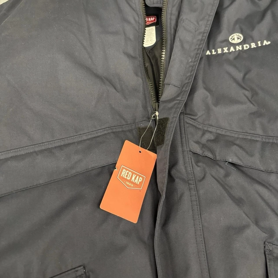 RED KAP Heavyweight Outdoor Winter Parka Hooded Jacket Men's Size L Navy - Image 4 of 4