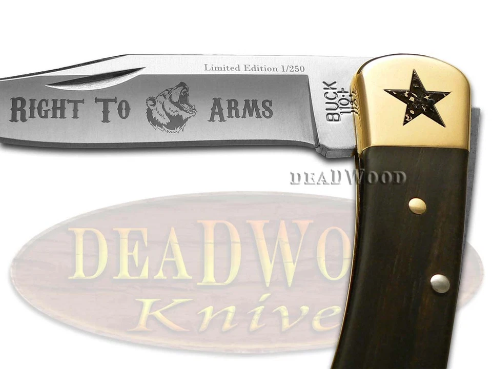 Faca de bolso Buck 110 dobrável Hunter braço direito de portar madeira de ébano 1/250 - Imagem 2 de 4