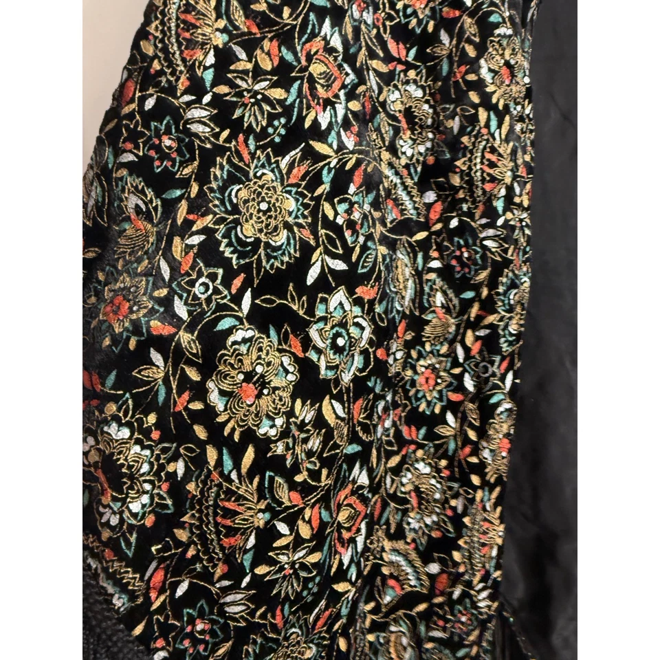 Mantón bufanda de terciopelo floral negro vintage flecos envoltura de noche defecto boho Foto 2 de 4