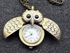 Vintage Owl Pocket Watch Necklace Quartz Pendant Watch. Opening Wings. Working 