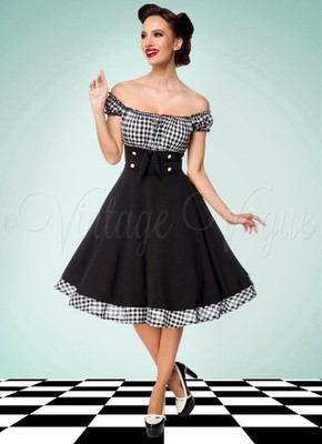 1950s Ladies Vintage Retro Gingham Swing Rockabilly Dress Check Black - XL