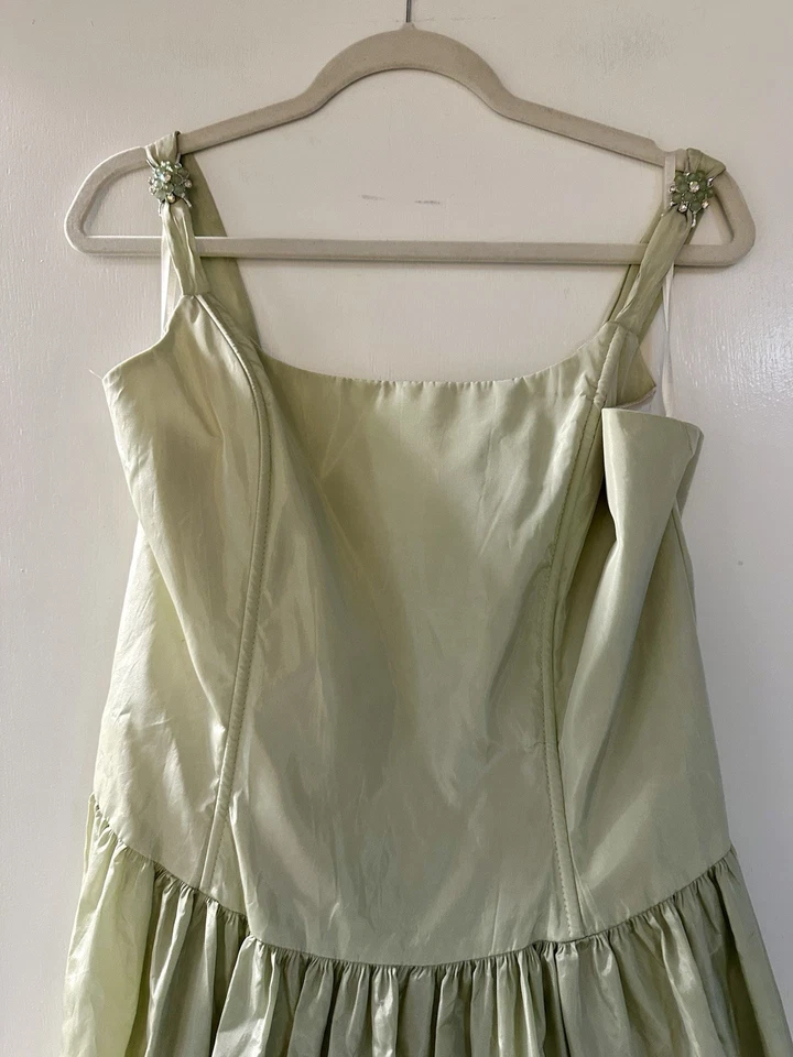Vestido Formal Jessica McClintock Gunne Sax Vintage Verde Pálido Talla 11/12 Bridgerton Foto 3 de 4