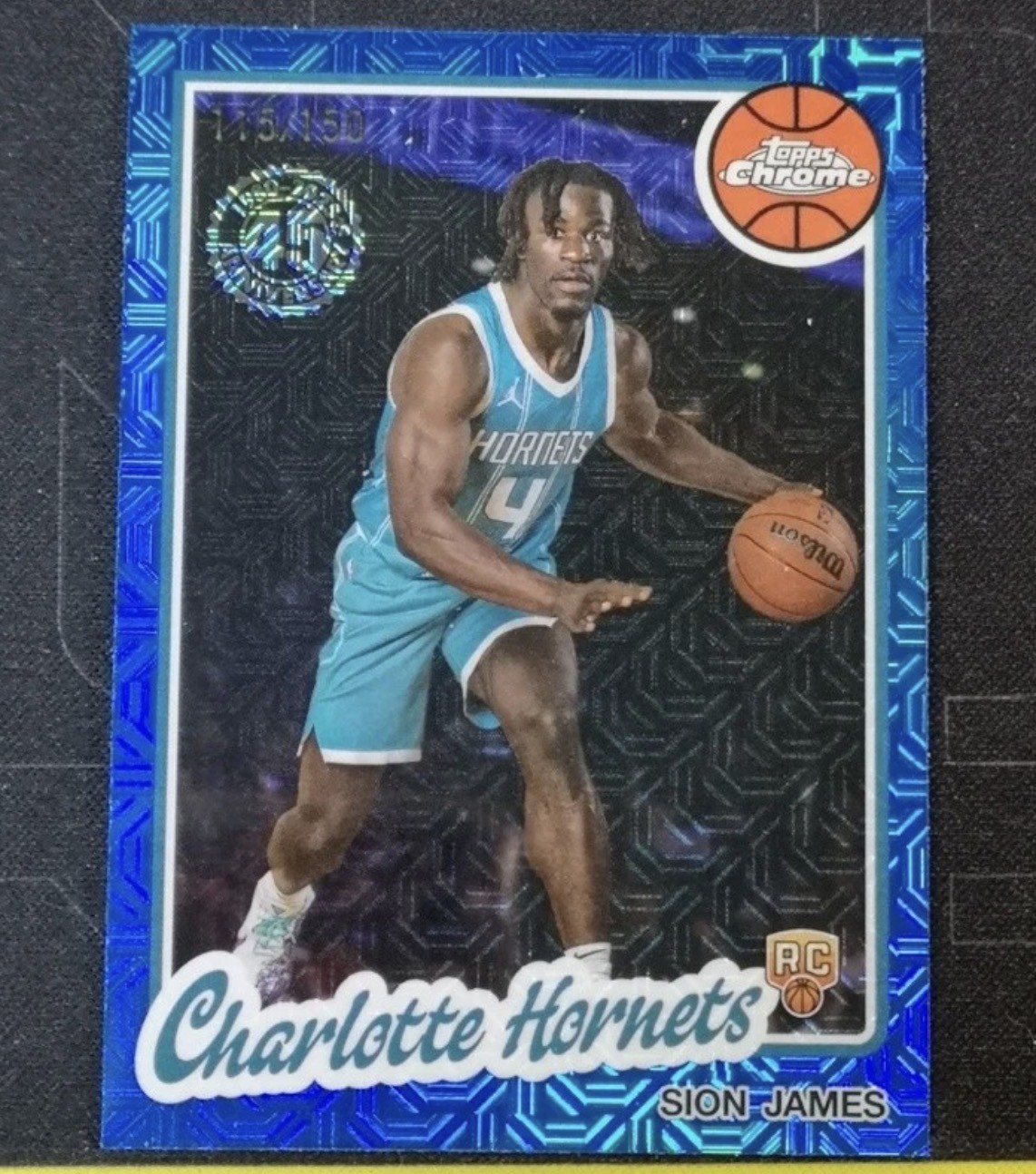 Sion James 2025-26 Topps Flagship Silver Pack Chrome Blue Mojo /150 RC