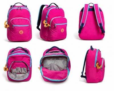 Kipling Seoul Backpack Azalea Pink Color Block Laptop School Travel Bag New  