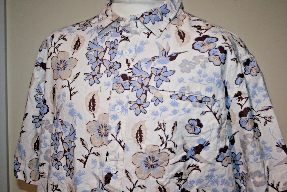 Camisa Sean John Legacy Mezcla de Lino -XXXL/3XL - Blanca - Top Estampado Floral Colibrí Foto 2 de 4
