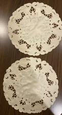 Mr. Tablecloth Doily Floral Embroidered Cut out Polyester 14" Pair of 2 Beige