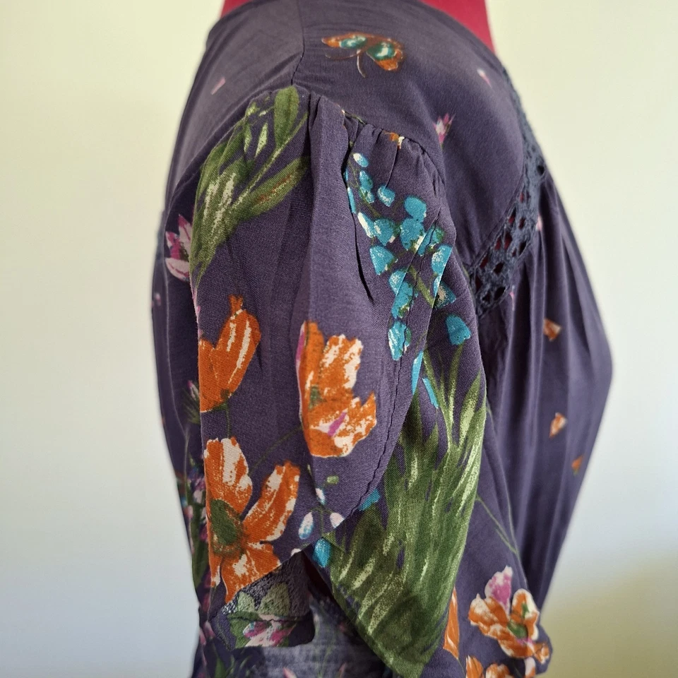 JAASE Dress Size 18 Blue Floral Elastic Waist Maxi Short Sleeve Vneck - image 2 of 4