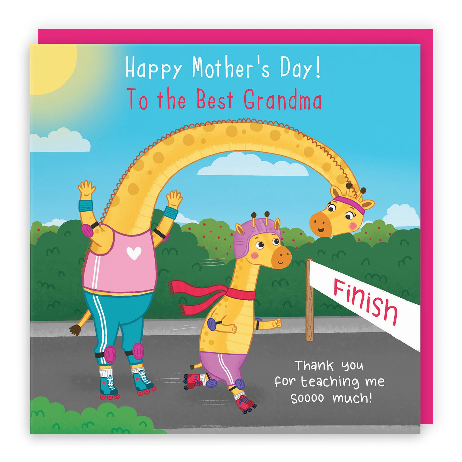 Grandma Mother's Day Card From Girl Cute Skating Giraffes Iconic