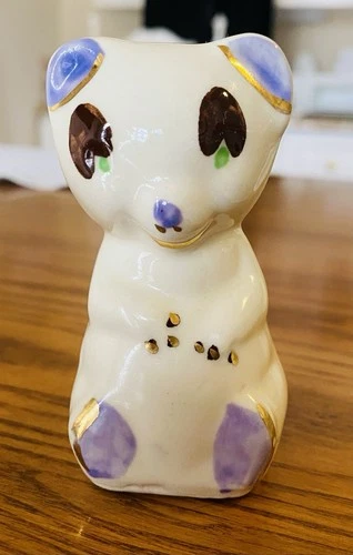 Shawnee Pottery Miniature Raccoon Figurine / Gold Trim Highlights MINT