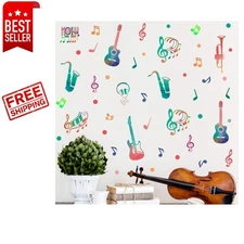 Vibrant Music Note & Instrument Wall Decals - 45pcs for Classrooms and Studios