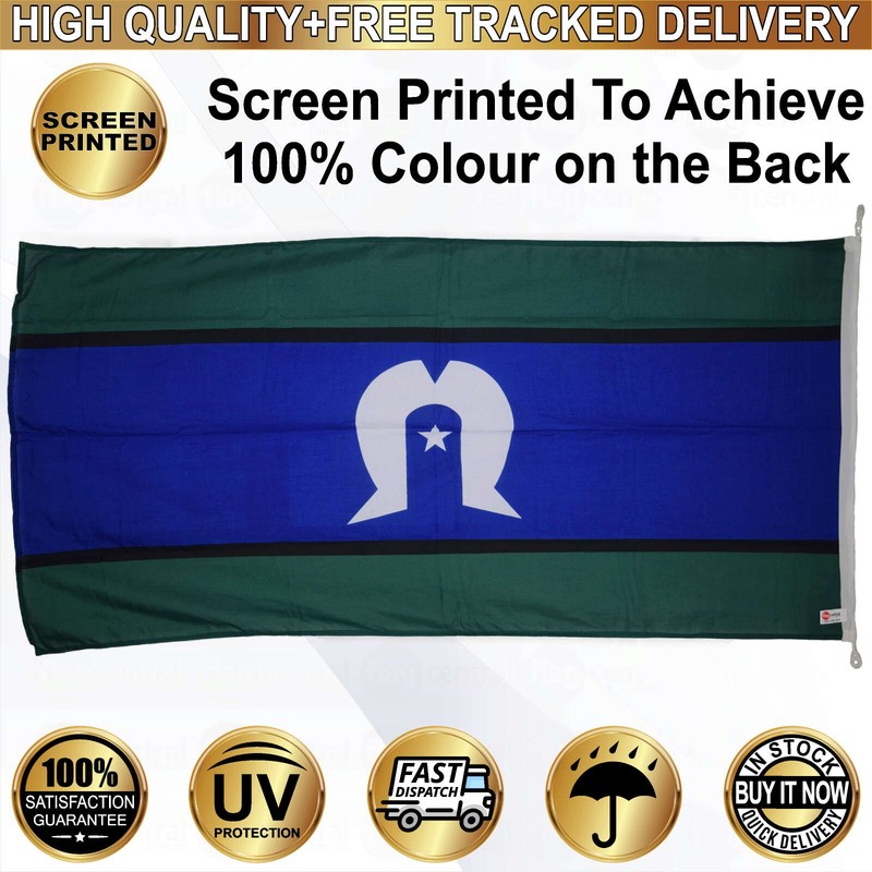 A - Torres Strait Flag - Extra Heavy-Duty Woven - Green, White and Blue 1.8m x 0.9m - 2