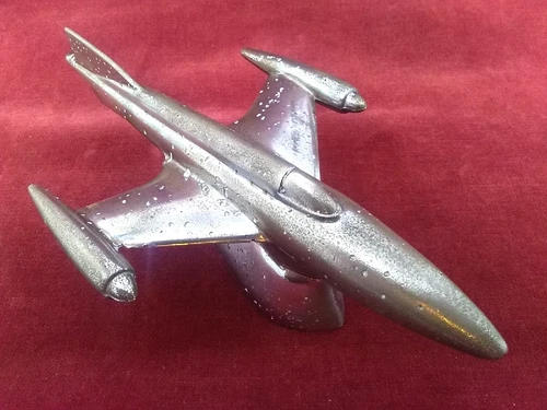 VTG Futuristic Spaceship Looking Jet Airplane Chrome Hood Ornament Pat 149443