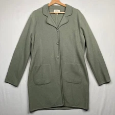 Field Manor Women's 100% Wool Green Sweater Coat Button Up Pockets Size Medium